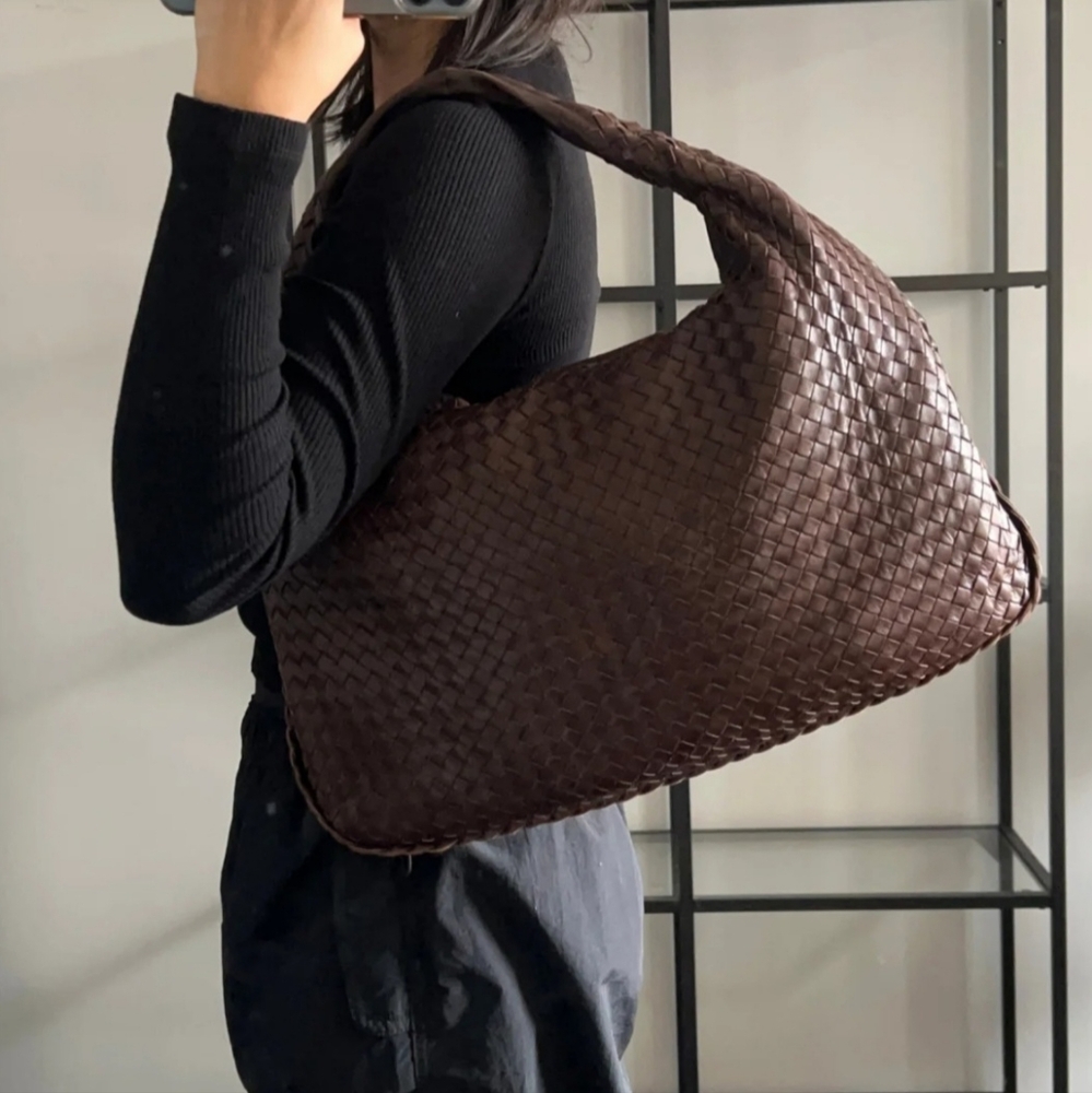 Bottega Veneta Nappa Intrecciato  Veneta Hobo Bag Brown